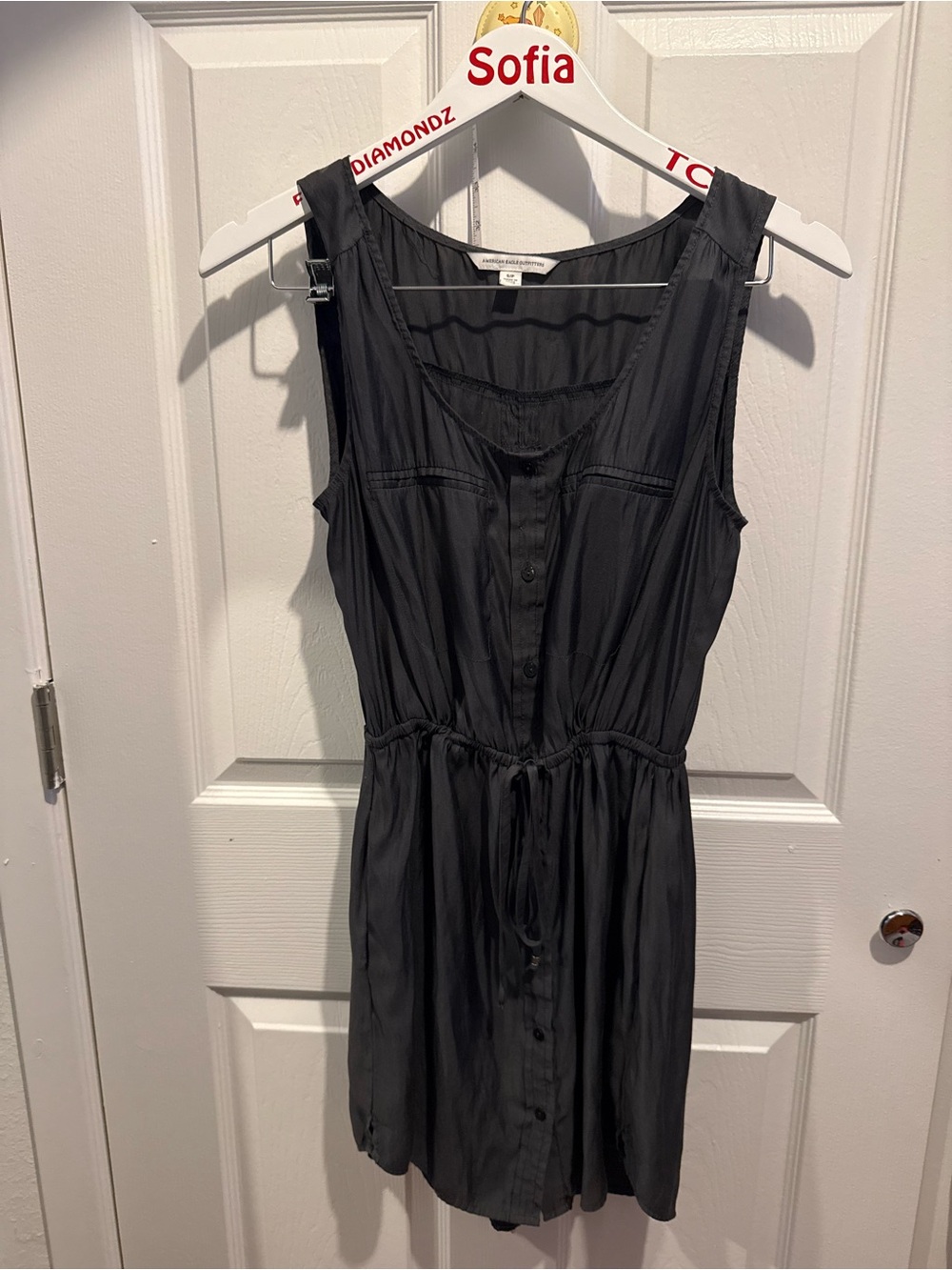 American Eagle Outfitters Black Sleeveless Button-Front Mini Dress